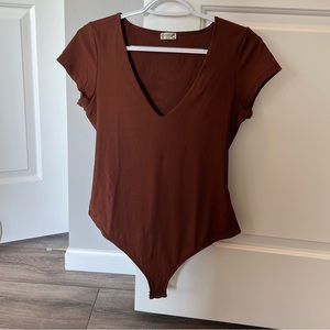 Free People Intimately V Neck Bodysuit Brown Size L